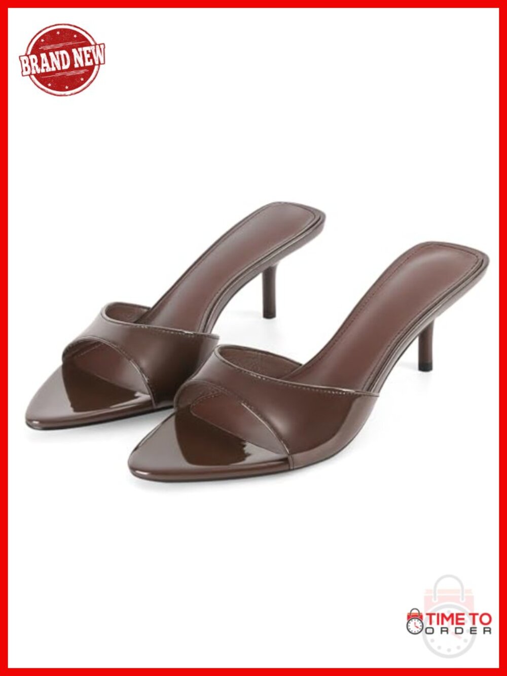 Faux Leather Kitten Heel Pointed Open Toe Slip On Mules Dress Heeled Sandals